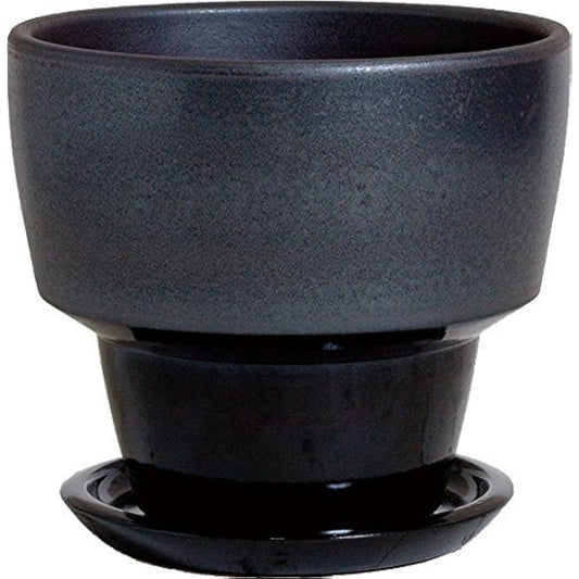 Plus Garden Flower Pot/Saucer Set Adara M Φ255mm With Bottom Hole Graphite Shigaraki Ware 548-12