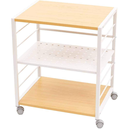 Iris Plaza Desk Side Rack Side Wagon 3 Tiers with Casters Natural White Brown Black 53 x 40 x 63 cm