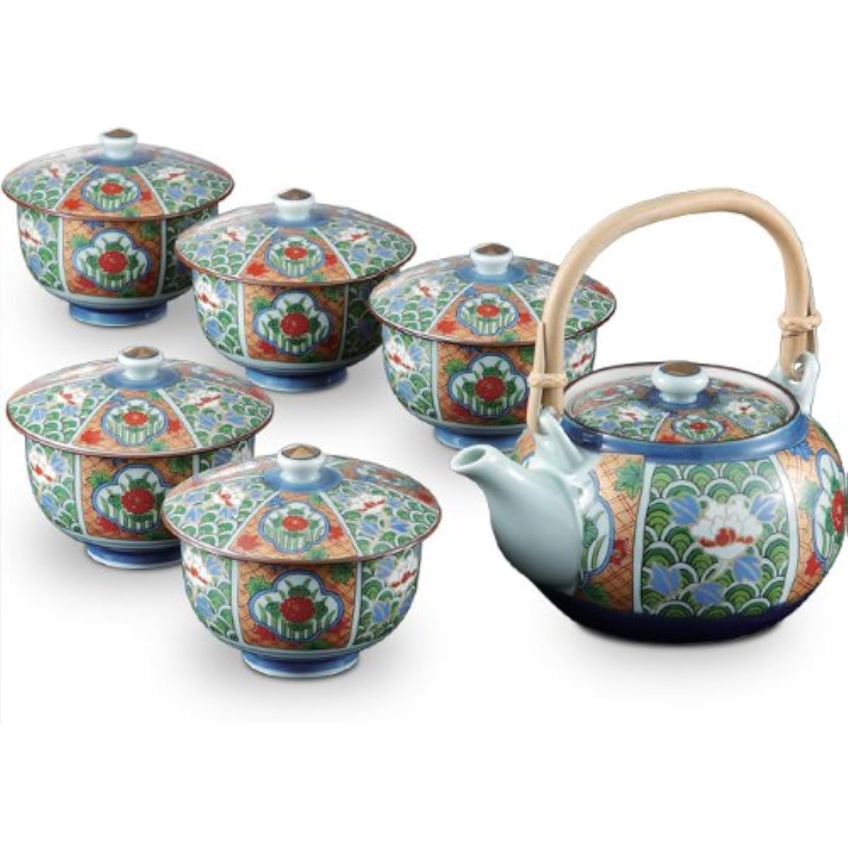 Ranchant Bancha set, multi pot Φ16.5x12.8x9/cup Φ10x8cm, Nabeshima pattern, Arita ware, made in Japan