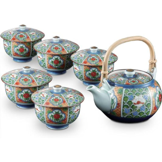 Ranchant Bancha set, multi pot Φ16.5x12.8x9/cup Φ10x8cm, Nabeshima pattern, Arita ware, made in Japan