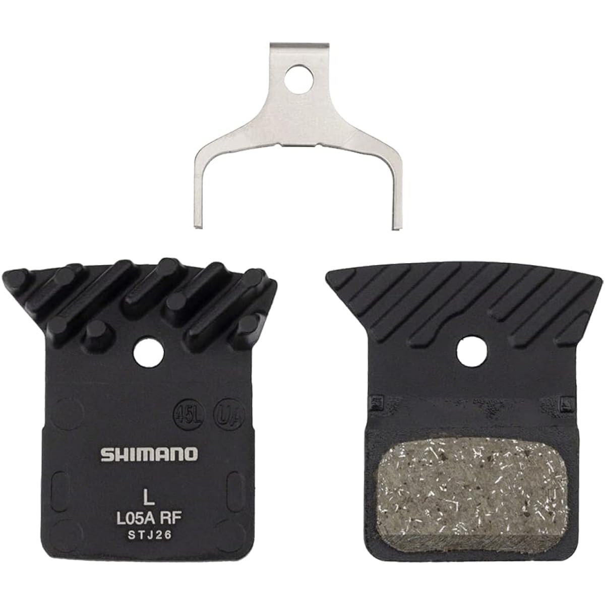 SHIMANO L05A-RF Disc Brake Pads and Springs - Resin Compound, Metal Back Plate with Fins
