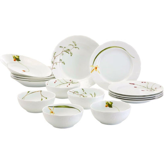 NARUMI Tableware Set Satohana Goyomi Green Floral 5 Pattern Set Cute Serves 5 People 15 Pieces Microwave Warmable Made in Japan Gift Box Included 40912-34275