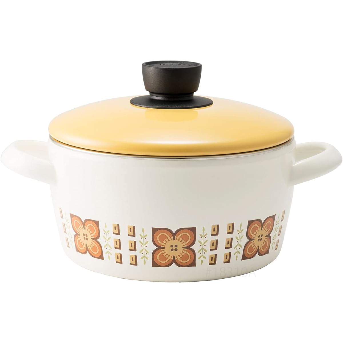 Fuji Enamel 70's Reprint Pattern Showa Retro Enamel Two Hand Pot Casserole 20cm IH Compatible Ovenable Memories Gold Nuts