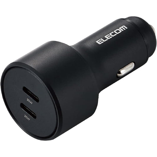 ELECOM Car Charger Cigarette Socket USB-C Max 40W (2 Ports Total) USB PD Compatible 20W USB-C x 2 Charging 2 Devices Simultaneously Compatible with 12V24V [Compatible with iPhone 14/13/12/11/SE3/SE2, iPad, etc.] Black EC-