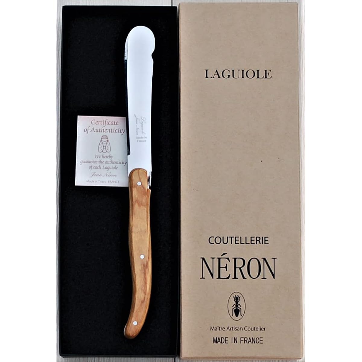Raieur Long Jam/Butter Knife Natural Olive Pattern Spreader Gift Box Made in France NERON