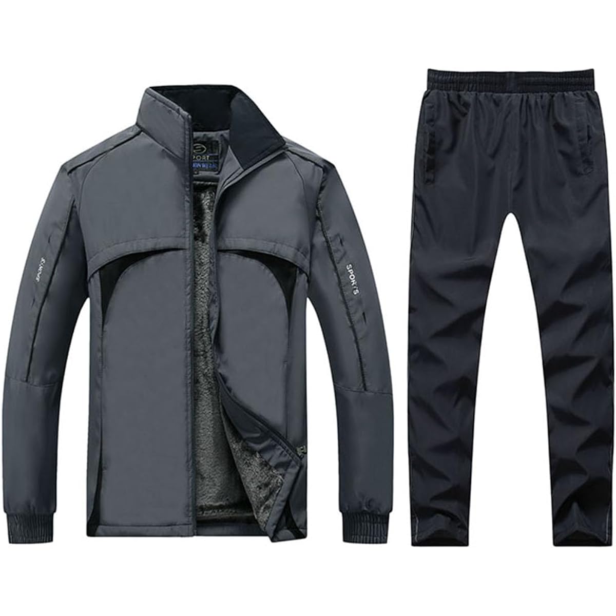 [Wisdom Leaves] Top and Bottom Set, Zip-up Windbreaker, Men's Top and Bottom Set, Brushed Lining, Warm Sportswear, Breathable, Running Wear, Training Wear, Exercise Clothes, Cold Protection, Windproof Running Wear, Long Sleeve Pants