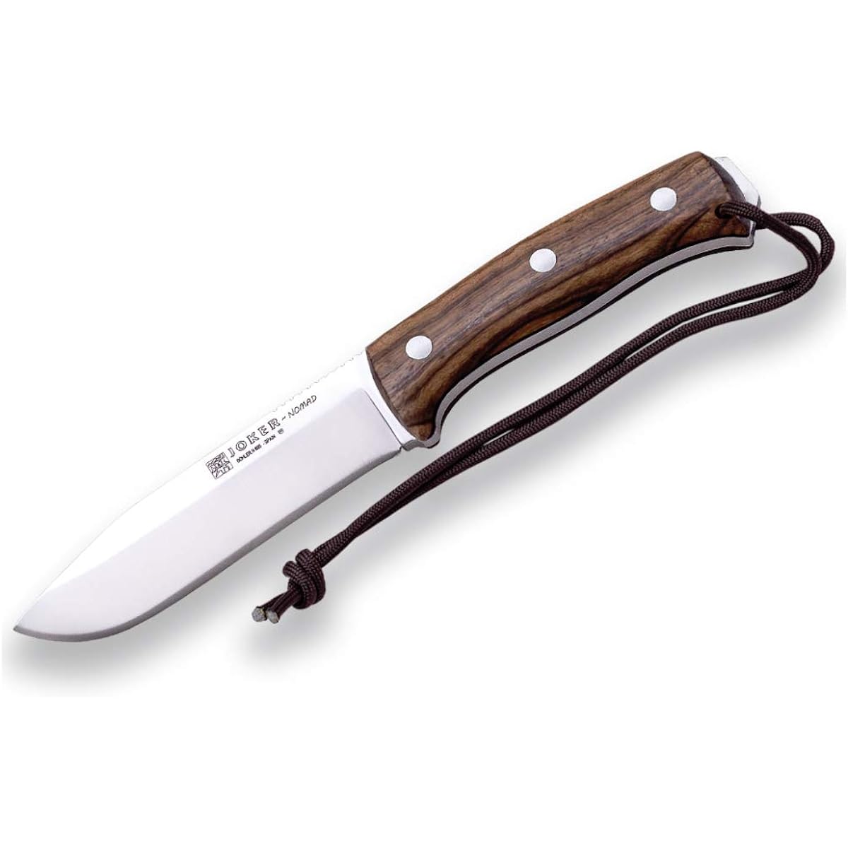 Joker Hunting Knife Nomad CN125 Walnut Wood Handle 5" Blade SANDVIK 14C28N Steel Brown Leather Sheath with 78.77" Paracord Fishing/Hunting/Camping/Hiking Tool