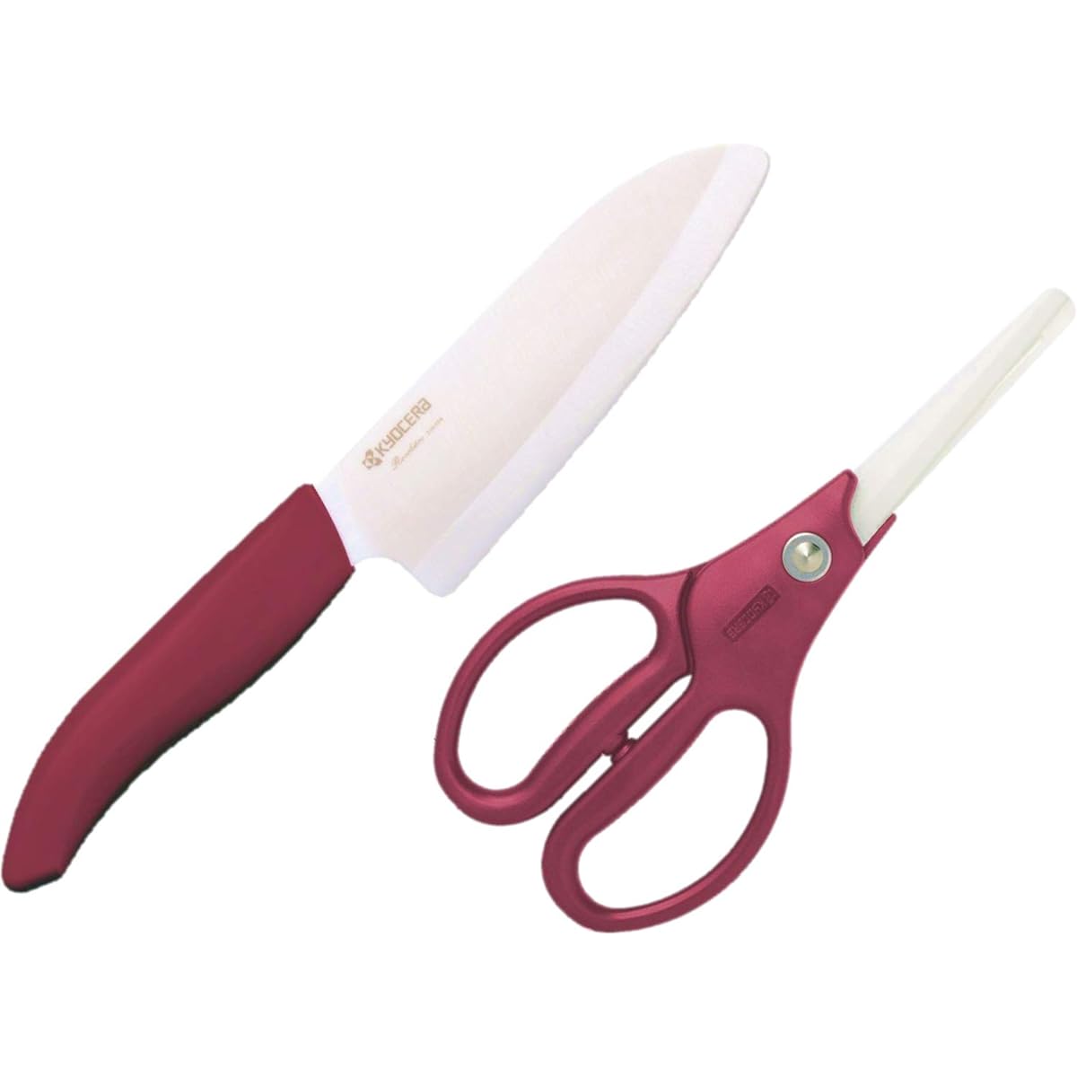 Kyocera Ceramic Kitchen 2 Piece Set Bordeaux (Santoku Knife 14cm/Scissors) Ceramic Knife Gift Pack GF-202CH-BD [Parallel Import]