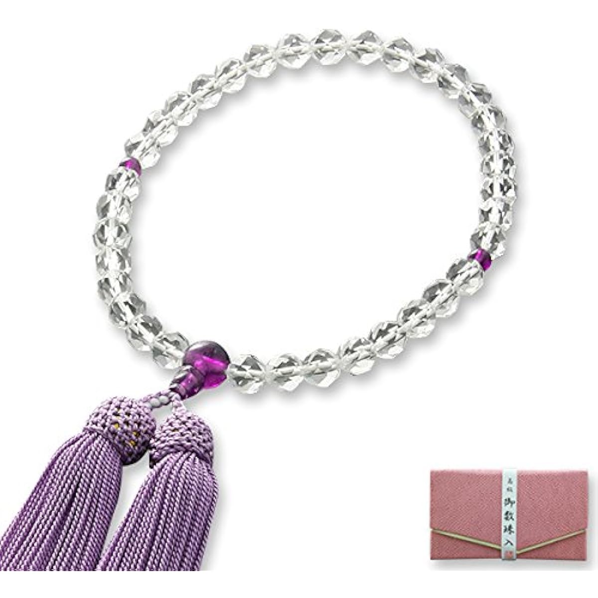 Kyoto Buddhist Altar Hayashi Prayer Beads for Women, Pure Silk, Headband, Genuine Crystal (Kirikodama), Amethyst Made [Prayer Bag Set] W-054 Kyoto Prayer Beads Can be used by all sects