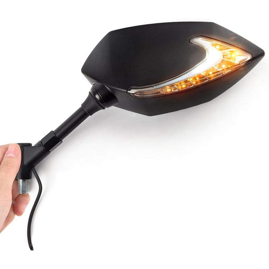 KiWAV Magazi Lucifer Motorcycle Mirror Rearview Mirror Black Two-tone LED (Amber and White) Headlight Turn Signal Left and Right Set Universal