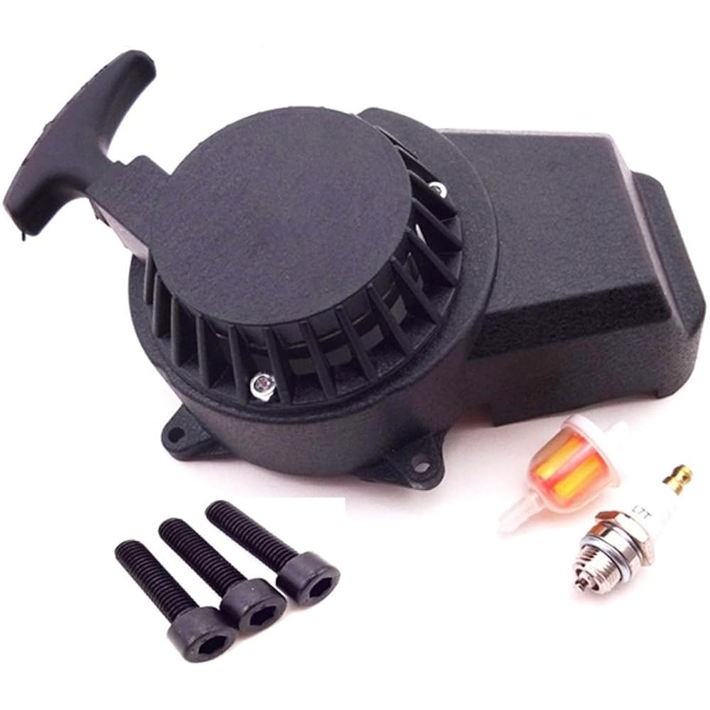 TC-Motor Black Aluminum Easy Recoil Pull Starter + Spark Plug + Fuel Filter + Screws 47cc 49cc Engine Parts Mini Moto Dirt Pocket Bike ATV Quad