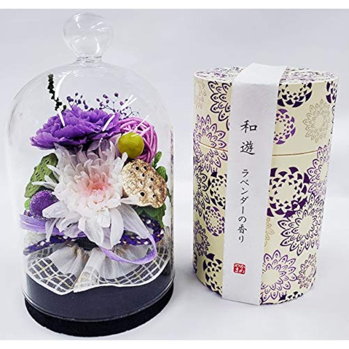 Offering Flower and Incense Set Preserved Flower Kotone Chrysanthemum Welzo Mini Cork Glass Dome Shape Mourning Buddhist Altar Ossuary Obon (Wayu Lavender) Nihon Kodo