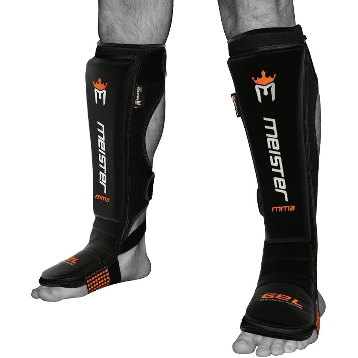 MMA Kickboxing Genuine Meister Leggings Cowhide Leather Leg Guards (Pair) - Black - Large/X-Large