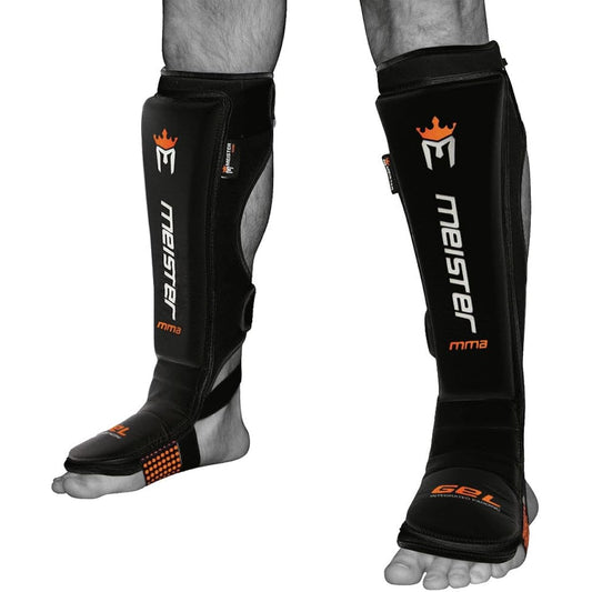 MMA Kickboxing Genuine Meister Leggings Cowhide Leather Leg Guards (Pair) - Black - Large/X-Large