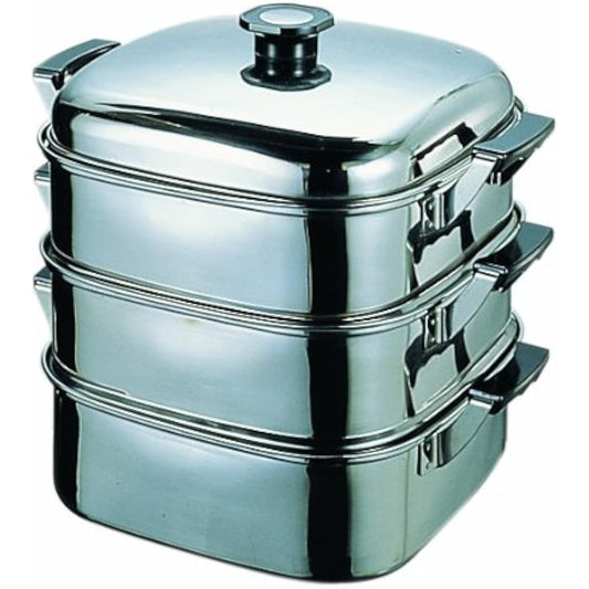 Takekoshi Kogyo Square Steamer 27cm 3 Tiers 18-8 Stainless Steel Resin Part: Phenol Resin Japan AMS68273