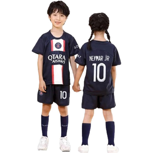 PSG 22-23 Soccer Uniform Kids Messi Neymar Mbappe Number 7 Number 10 Number 30 "Top and Bottom Set" Home Paris Saint-Germain Football Children's Practice Wear Junior Soccer T-Shirt Short Sleeve Sports Shirt (Number 10,20)