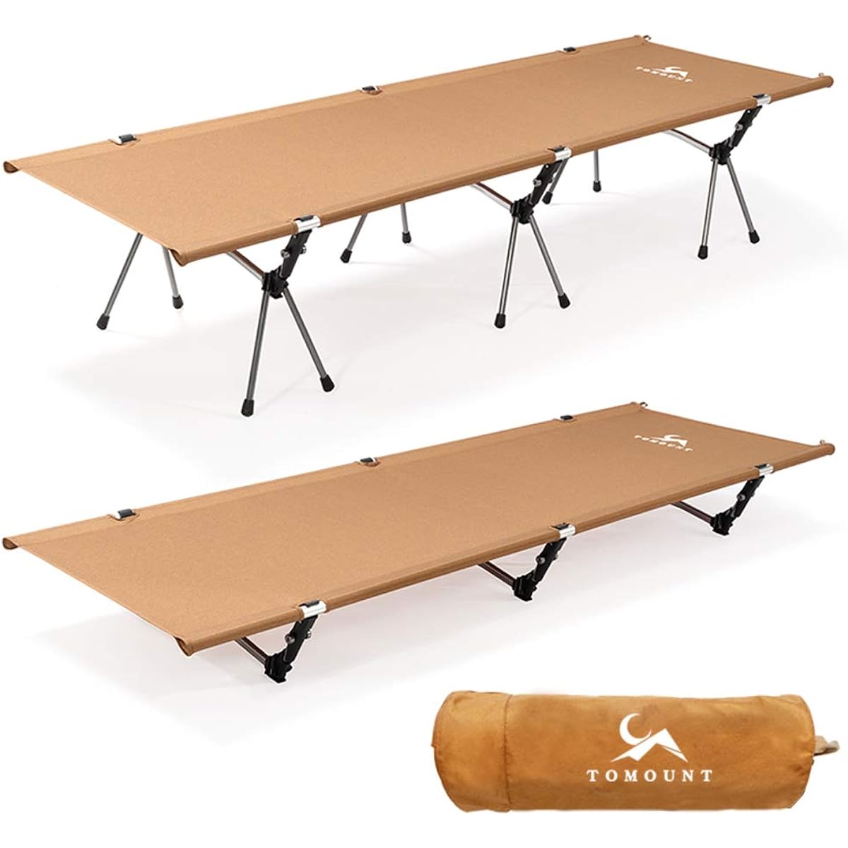 TOMOUNT Outdoor Bed, Camping Cot Compact, Foldable, Load Capacity 150kg, 2WAYs, High and Low, 2 Levels of Height Adjustment, Lightweight, Simple Bike Touring, For Outdoor Use, Home Use, Work Use, Storage Bag Included