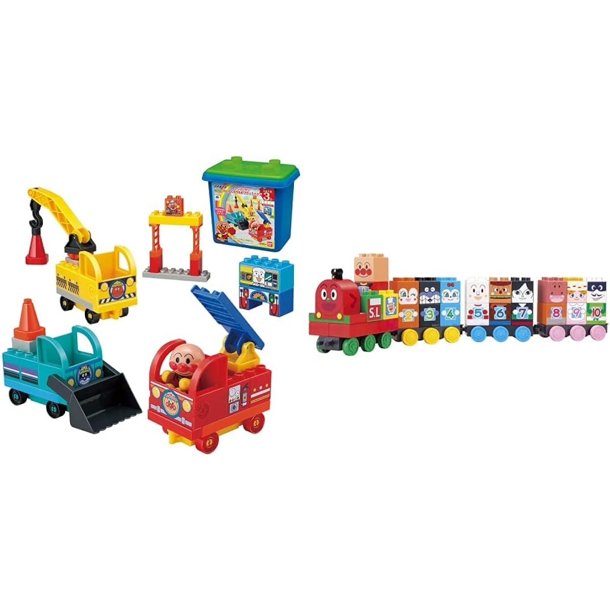 BlockLabo Block Lab Anpanman Exciting Vehicle Block Bucket & BlockLabo Block Lab Anpanman SL Man and 123! Suuji Block Set [Set Purchase]