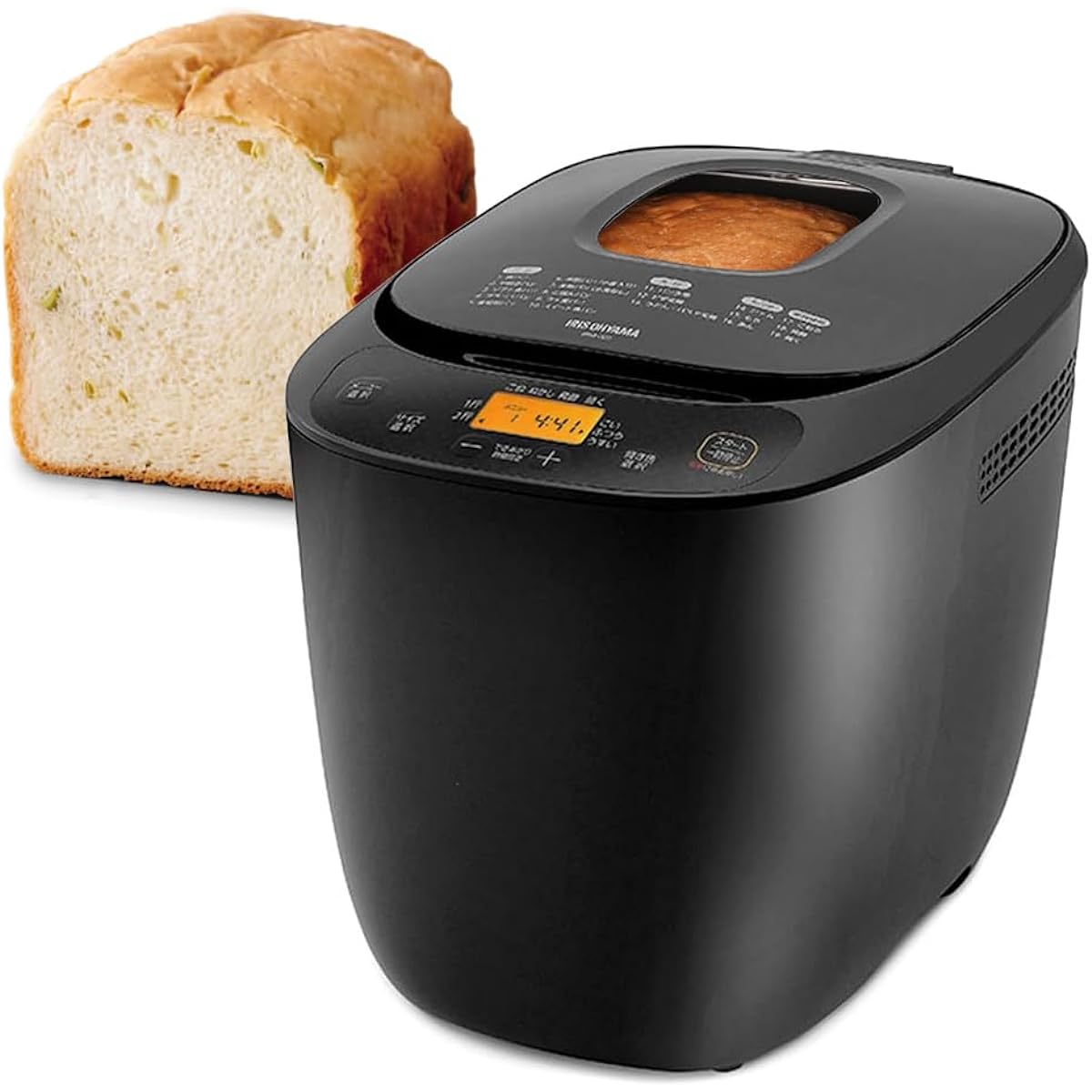 Iris Ohyama Home Bakery, Compatible with 1 and 2 loaves, 19 menus to choose from, with recipes, bread, dough, jam, rice flour bread, pizza, mochi making machine, udon, black IBM-020-B