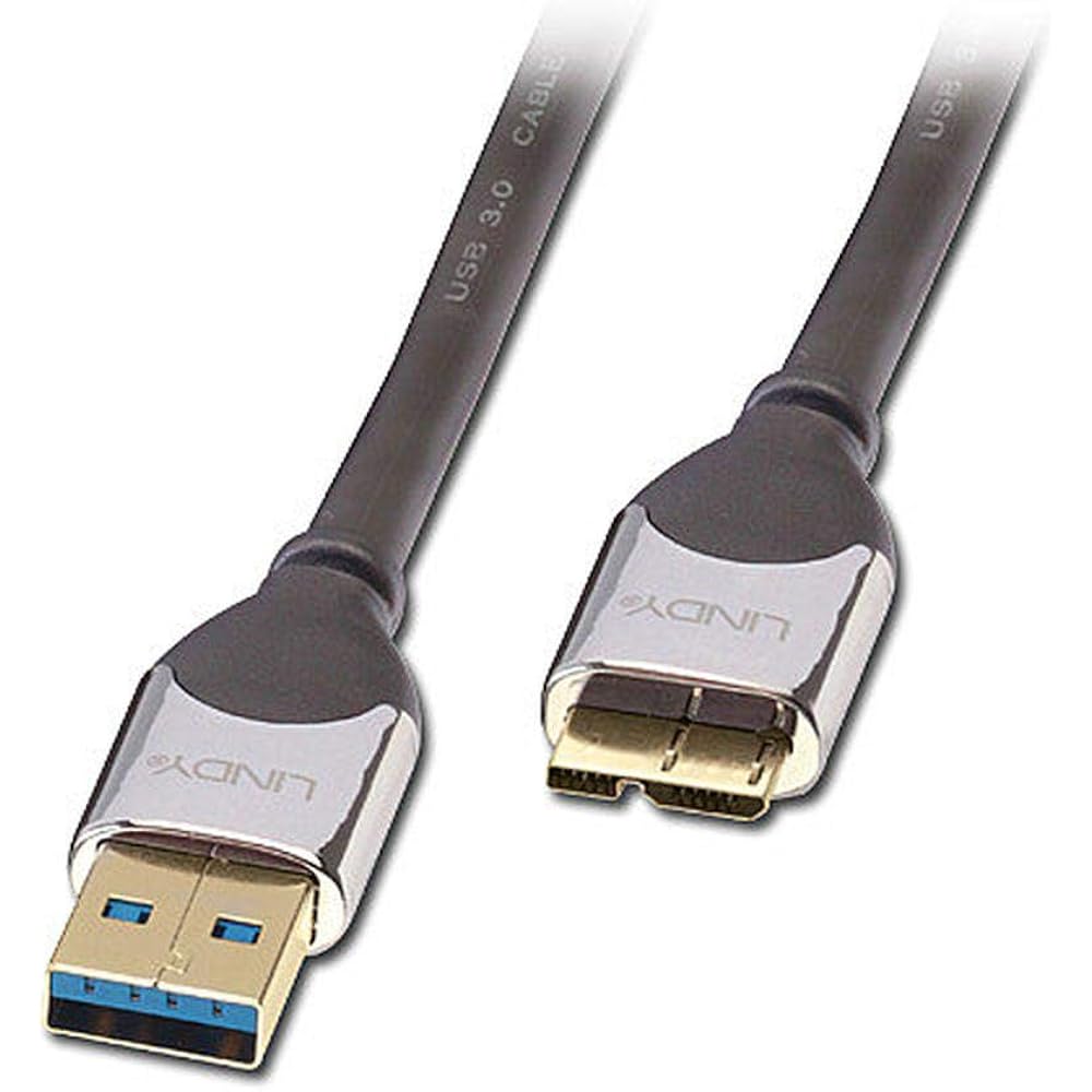 LINDY Chrome USB3.0 Cable, TypeA Male/TypeB Micro Male, 3m (Model Number: 41620)