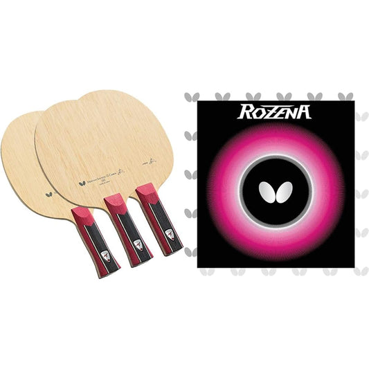 Butterfly Table Tennis Racket Jun Mizutani/ZLC FL Shakehand Flare Attack 36611 & Table Tennis Back Rubber Rosena 06020 Red Extra Thick [Set Purchase]