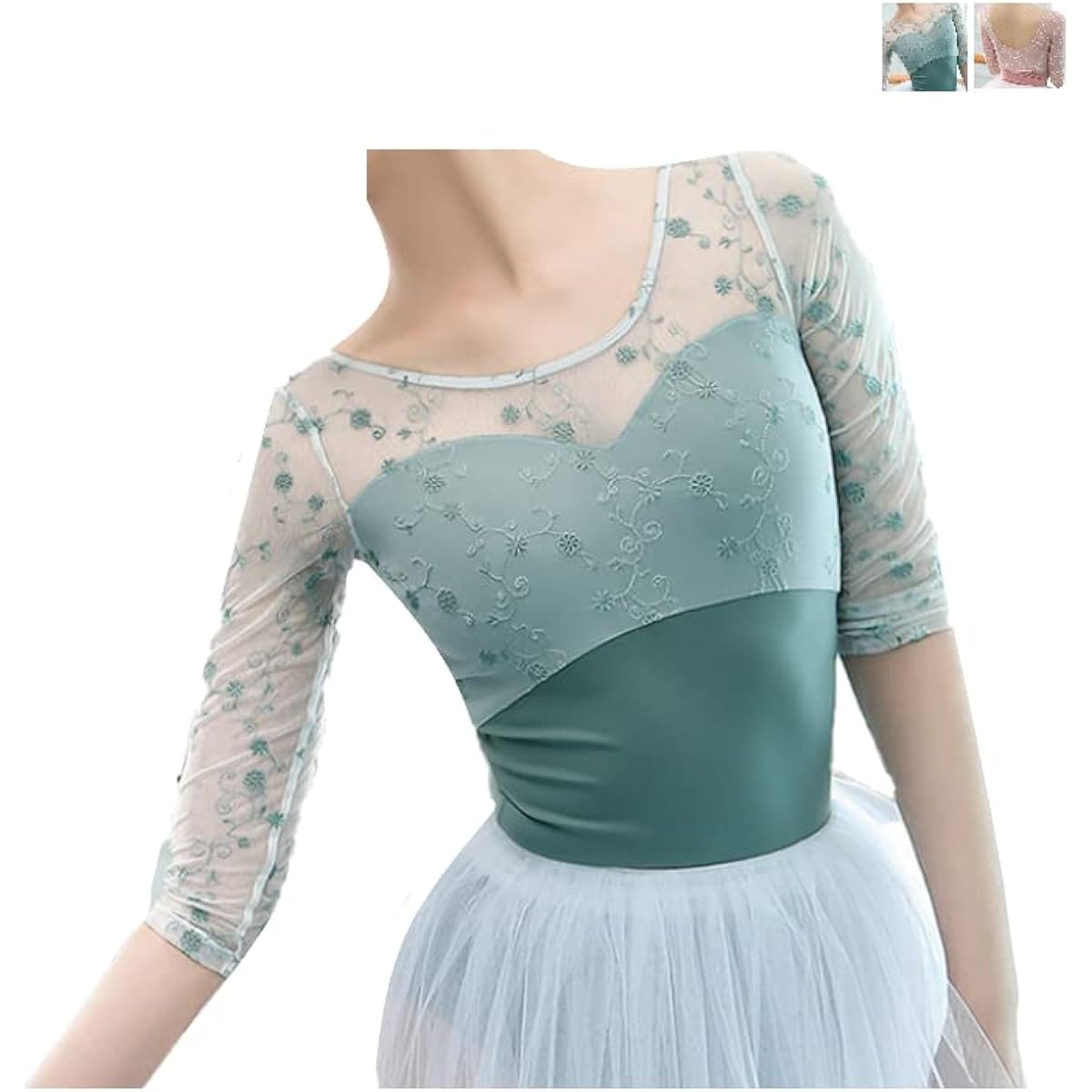 ProDance Pink Mint Long Sleeve Embroidery Cute Stylish Ballet Leotard PLL015M