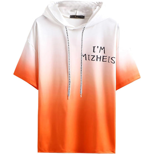 [SUKINANA] Men's Parka, Summer Clothes, Short Sleeve T-Shirt, Casual, Stylish, Large Size, Hooded, Sports, Loose, Gradient Pullover, Spring, Summer, Autumn