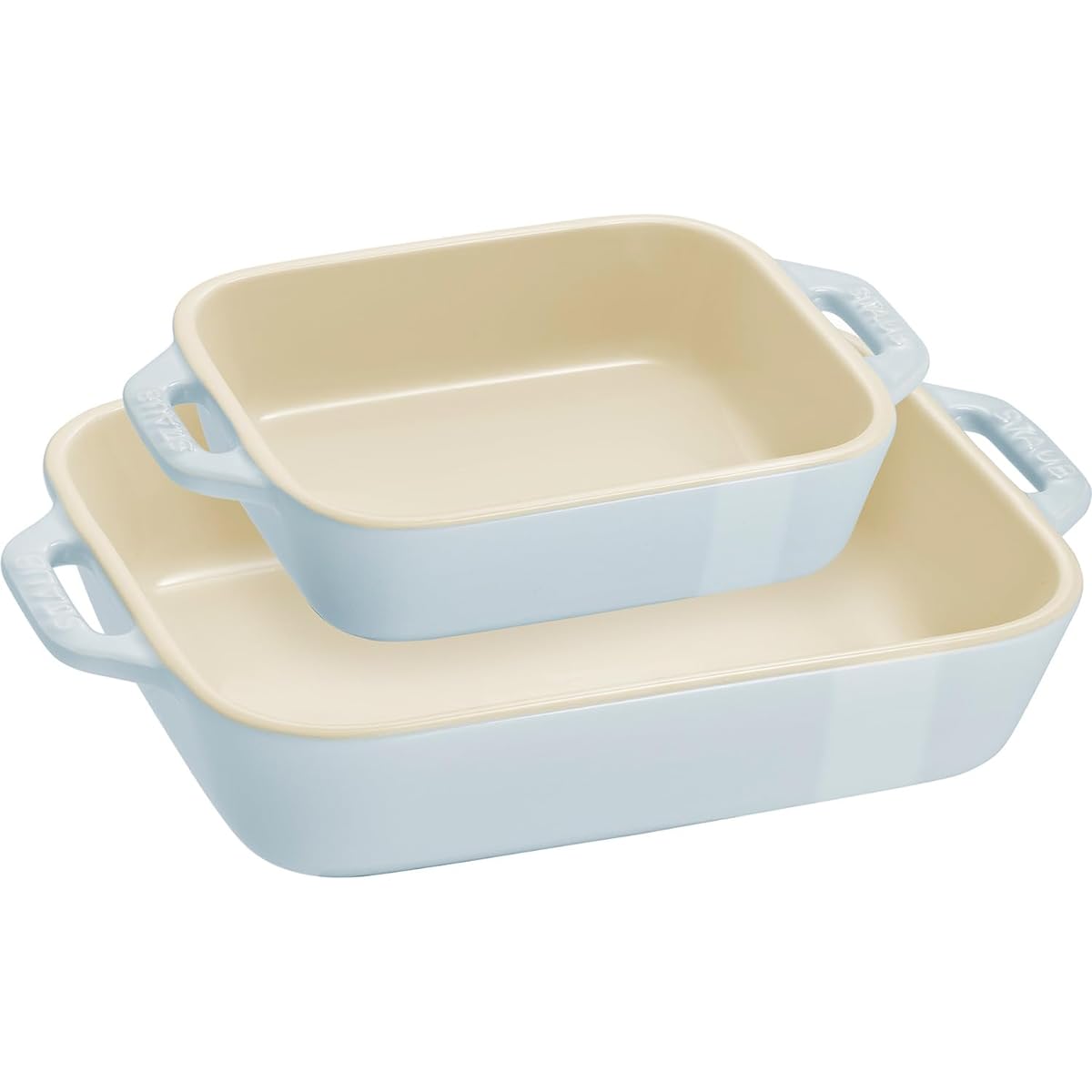 staub "Rectangular Dish (14 x 11cm / 20 x 16cm) 2 Piece Set Macaron Blue" Ceramic Set Gratin Dish Oven Microwave Safe [Authorized Japanese Product] Dish Z1029-461