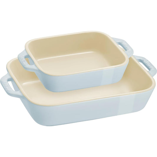 staub "Rectangular Dish (14 x 11cm / 20 x 16cm) 2 Piece Set Macaron Blue" Ceramic Set Gratin Dish Oven Microwave Safe [Authorized Japanese Product] Dish Z1029-461