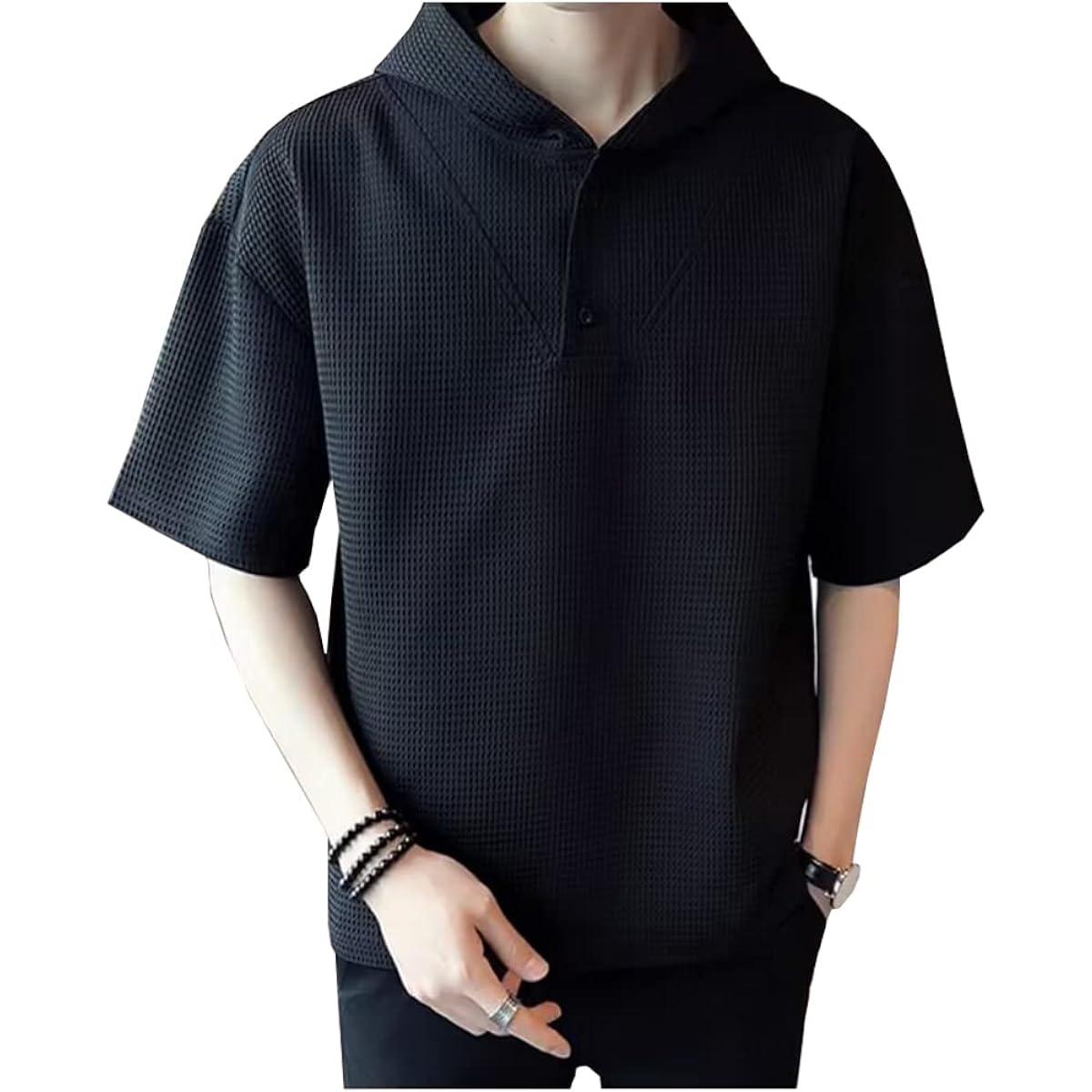 [KOTRBOY] Men's Parka Short Sleeve Summer Clothes - Plain Hooded Layered Simple Stylish Large Size Sweatshirt Pullover Loose Casual Large Size