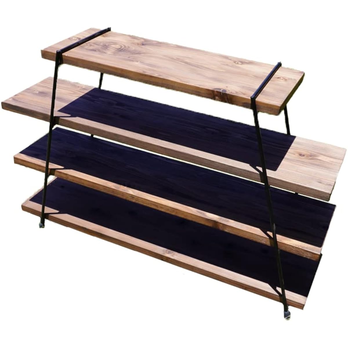 IKplus i-14 2WAY Iron Shelf Camping Gear 4 Tier Ladder Iron & Wood Shelf Iron Rack Made in Japan Black Iron Industrial Design Interior Plant Balcony Entrance Mini Shelf Brooklyn Matte Black