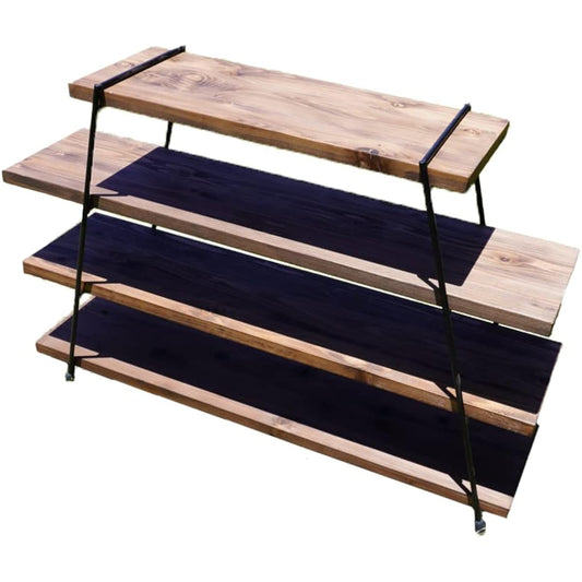IKplus i-14 2WAY Iron Shelf Camping Gear 4 Tier Ladder Iron & Wood Shelf Iron Rack Made in Japan Black Iron Industrial Design Interior Plant Balcony Entrance Mini Shelf Brooklyn Matte Black