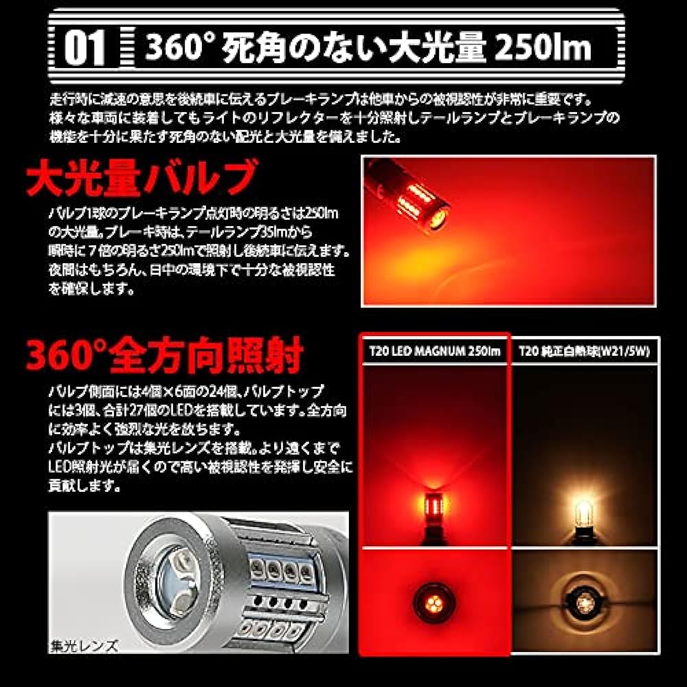 Pikakyu T20 double LED MAGNUM 250lm/35lm for tail & stop lamp red 2 pieces 59002