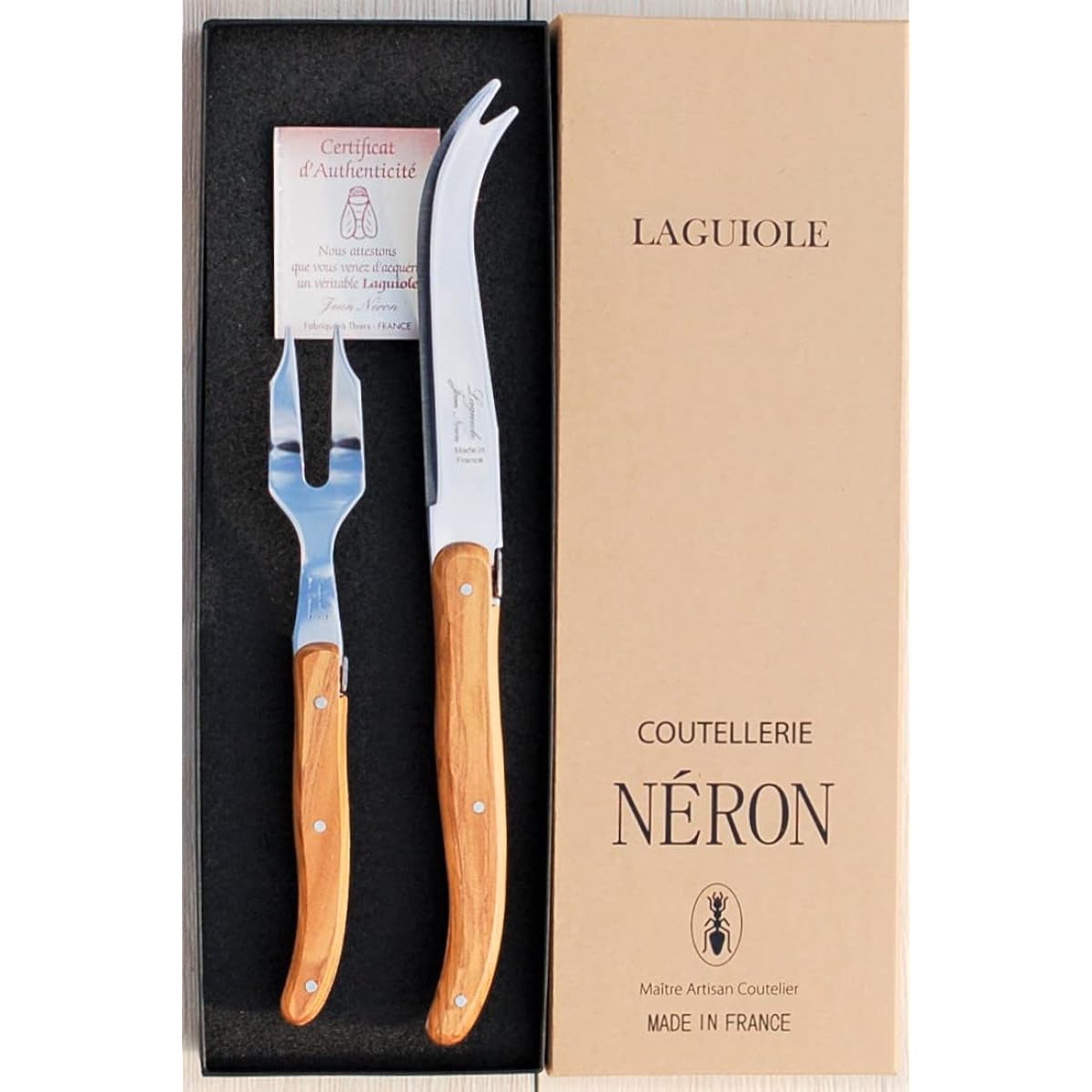 Raieur Olive Handle Cheese Knife Fork Set GIFT Boxed Made in France NERON