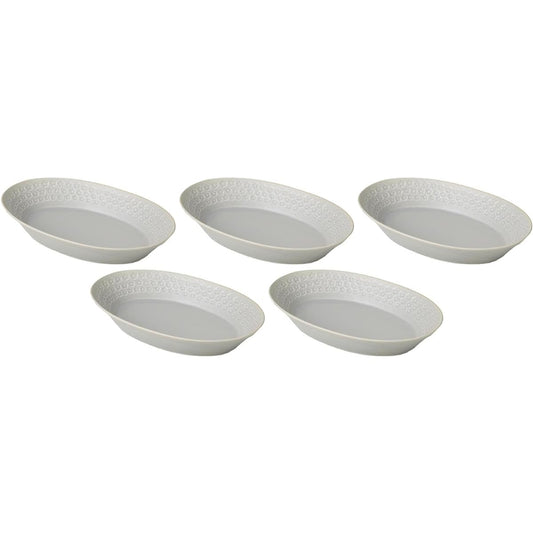 Set of 5 Gray Seal Flower Oval Bowl [26.5×17×4.7cm (800cc)] | Moribachi