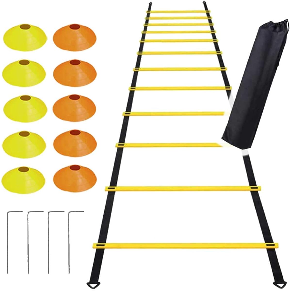USK STORE Ladder Training Marker Cone Set of 10 Storage Bag 6m Ladder Training Independent Training Soccer Baseball Basketball Tennis Explosive Power