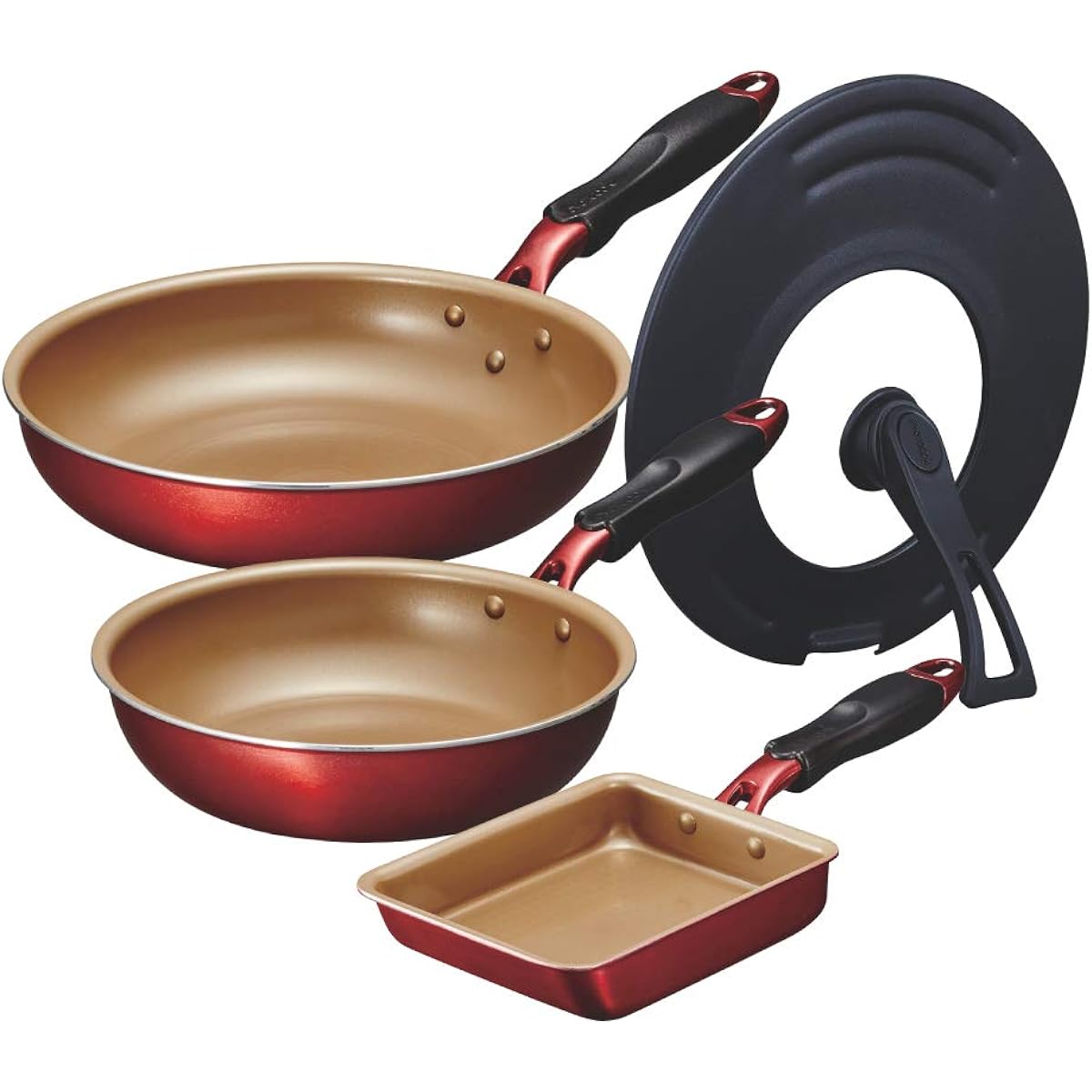 Evercook Frying Pan Set, 4 Piece Set, IH Compatible, evercookα, Wine Red, 2 Year Warranty, Doshisha