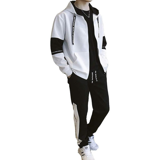 [foveitaa] Men's Jersey Top and Bottom Sweatshirt Top and Bottom Set, Large Size, Autumn Clothes, Spring Clothes, Loose, Cool, Zip Parka with Pocket, Hooded, Long Sleeve Jersey, Sportswear Setup