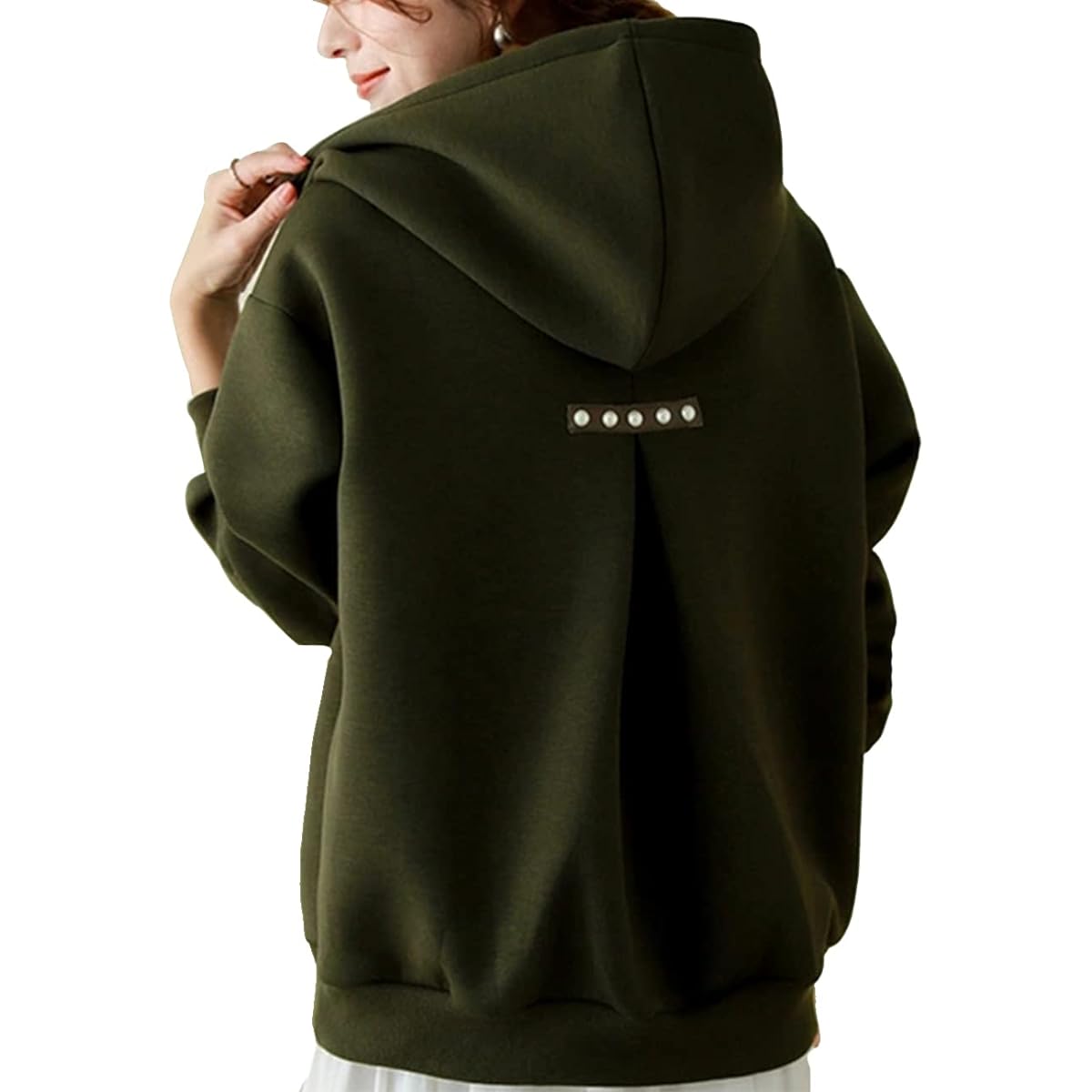 [Pigeon] Women's Parka, Open Back, Pearl, Simple, Long Sleeve, Women's, Adult Casual Top, Sweatshirt, Parka, Brushed Lining