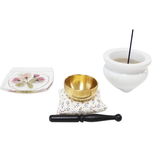 Buddhist altar utensils, seasonal offering plate, pressed flowers, 12 months, language of flowers, orin, incense burner, mini altar utensils set (April Kaido)