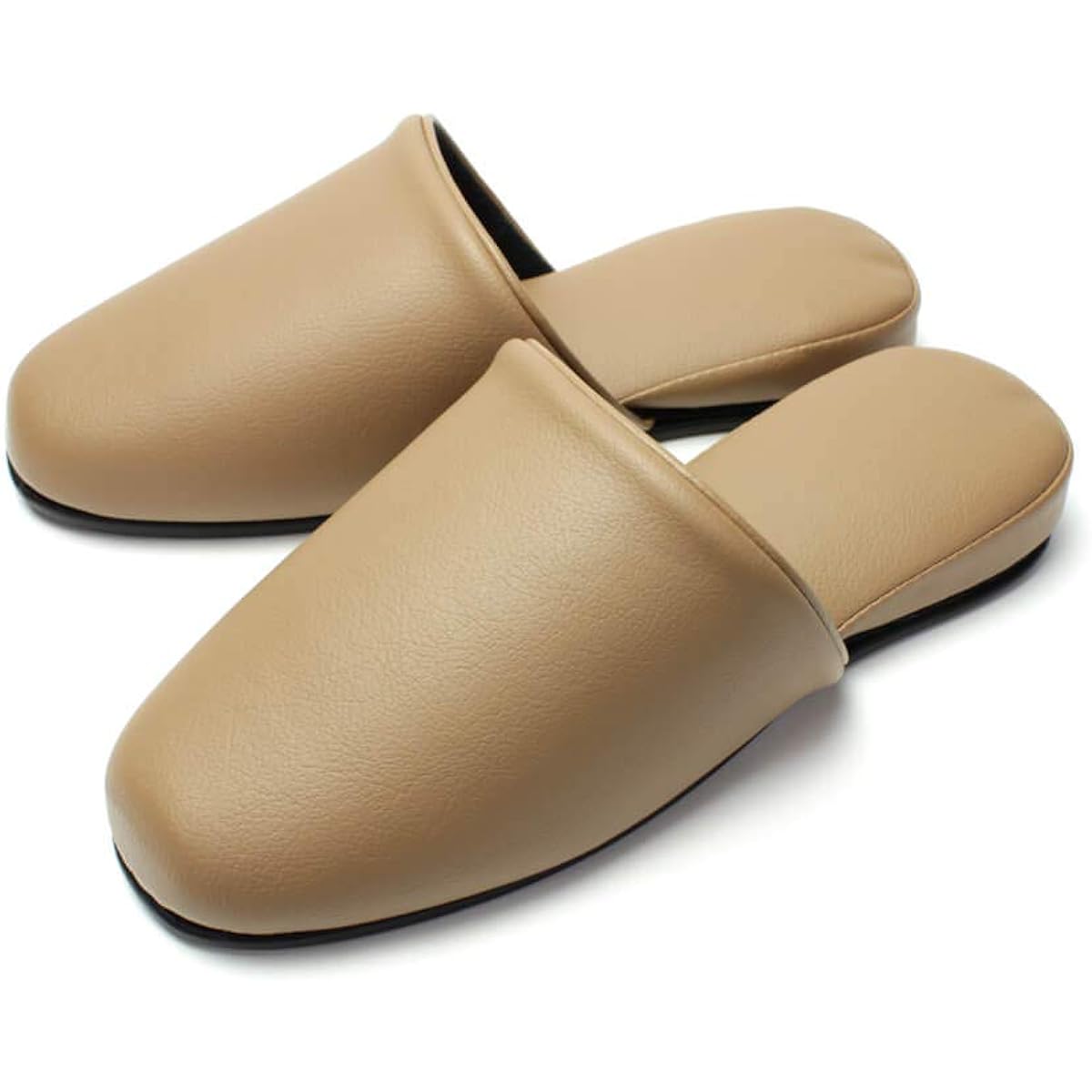 [HYBRIDWORKS] 4-pair set, high quality leather style slippers, antibacterial, beige, approx. 26cm, unisex, wipeable, for guests, for business use, front closure