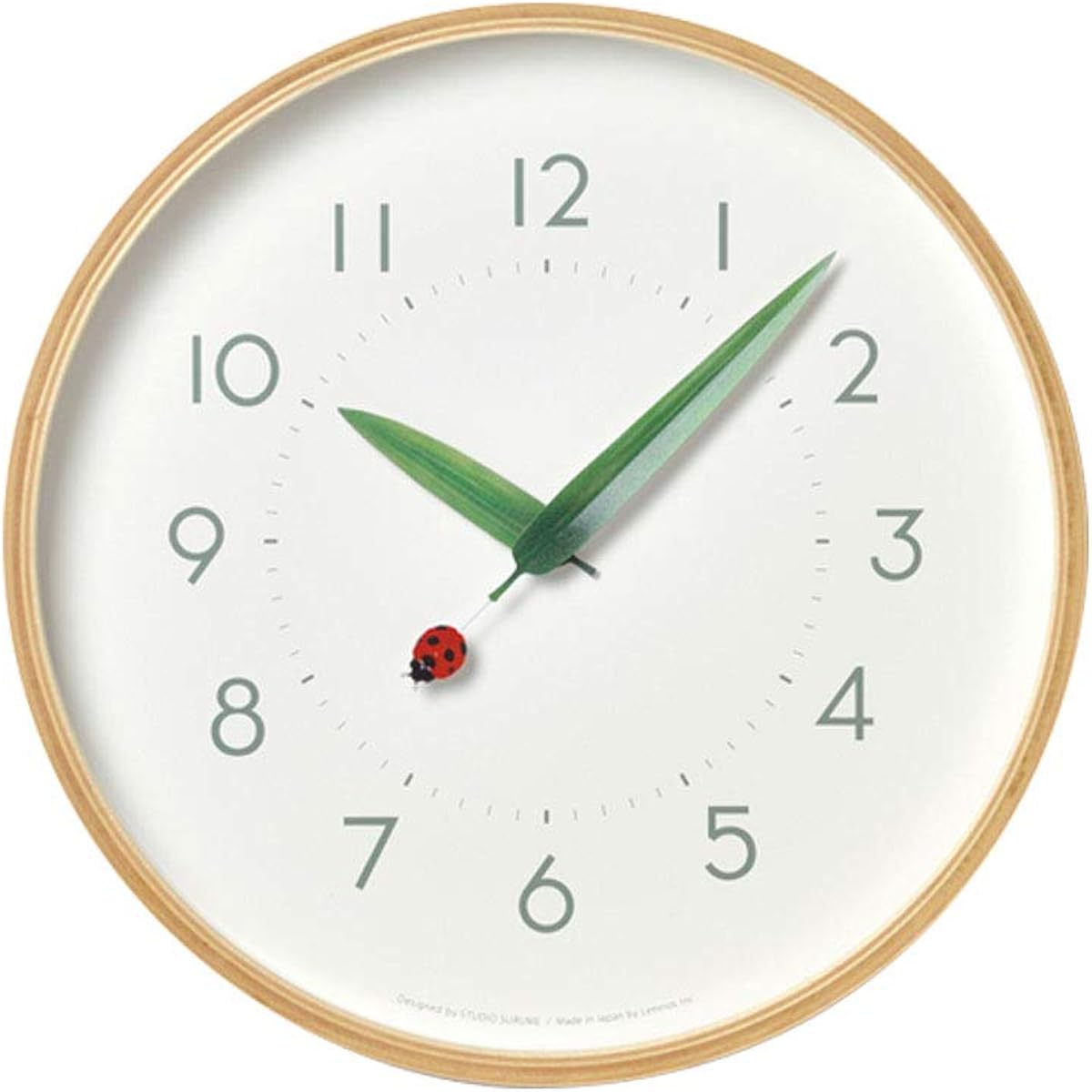 Lemnos Wall Clock Perch Clock Tent Ladybug Analog Wooden Frame Natural Color Wood SUR18-16 TENTO Diameter 25.4 x Depth 4.8cm