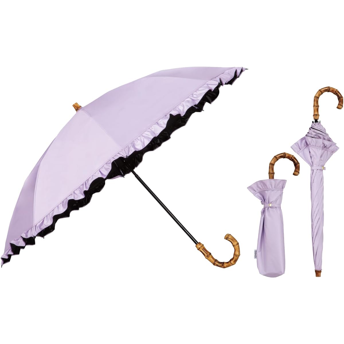 [2024] Wpc. Strongest Parasol UVO Folding Umbrella/2 Tiers Frill Lavender [Blackout UV Protection 100% UPF50+ Heat Shielding For Both Sunny and Rainy Days] Outer Rib 50cm Ladies Can Be Used As A Long Umbrella Or A Folding Umbrella 2way Women Bamboo Handl
