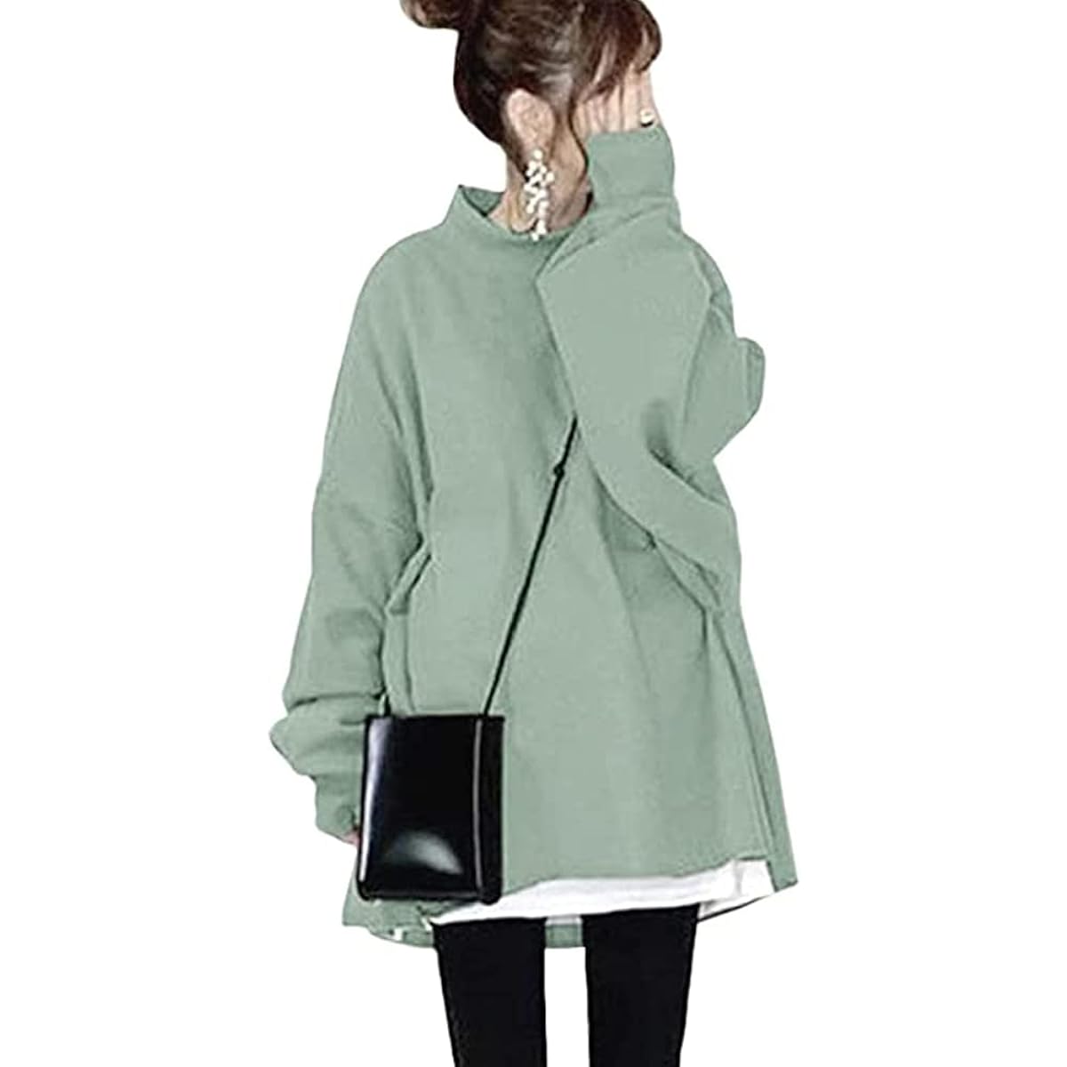 Moilyuko Women's Sweatshirt, Hoodie, Faux Layered, High Neck Top, Plain, Loose, Cute, Casual, Spring, Autumn, Winter Mo20