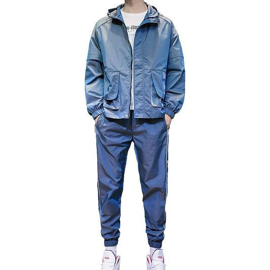 [netero] Top and Bottom Set, Long Sleeve, Men's Sports Training Wear, Top and Bottom Running Wear, Jacket, Hooded, Gradient, Autumn, Winter, Spring