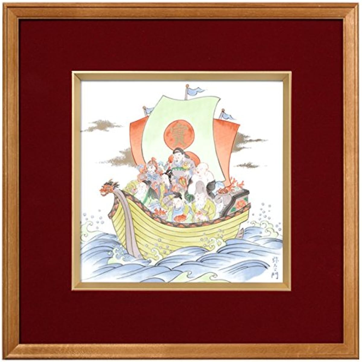 Interior wall hanging: Arita ware Seven Lucky Gods Bidro porcelain frame