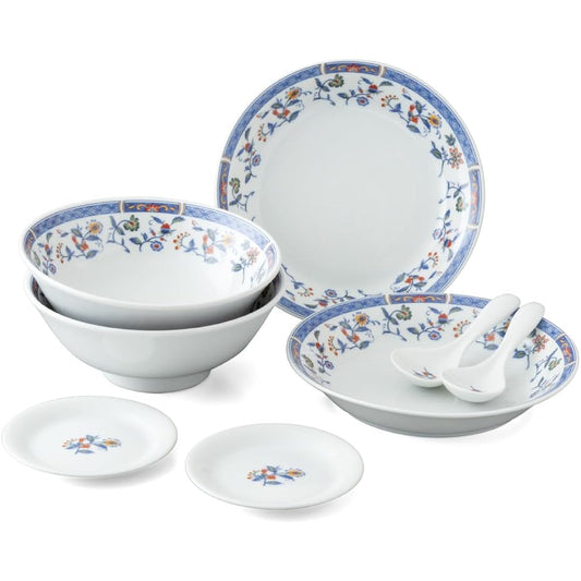 NARUMI Dinnerware Set, Blue Flower Pattern, For 2 People, 8 Pieces, Cute Chinese Set, Microwave Warming, Dishwasher Safe, Made in Japan, Gift Box Included 41793-33553