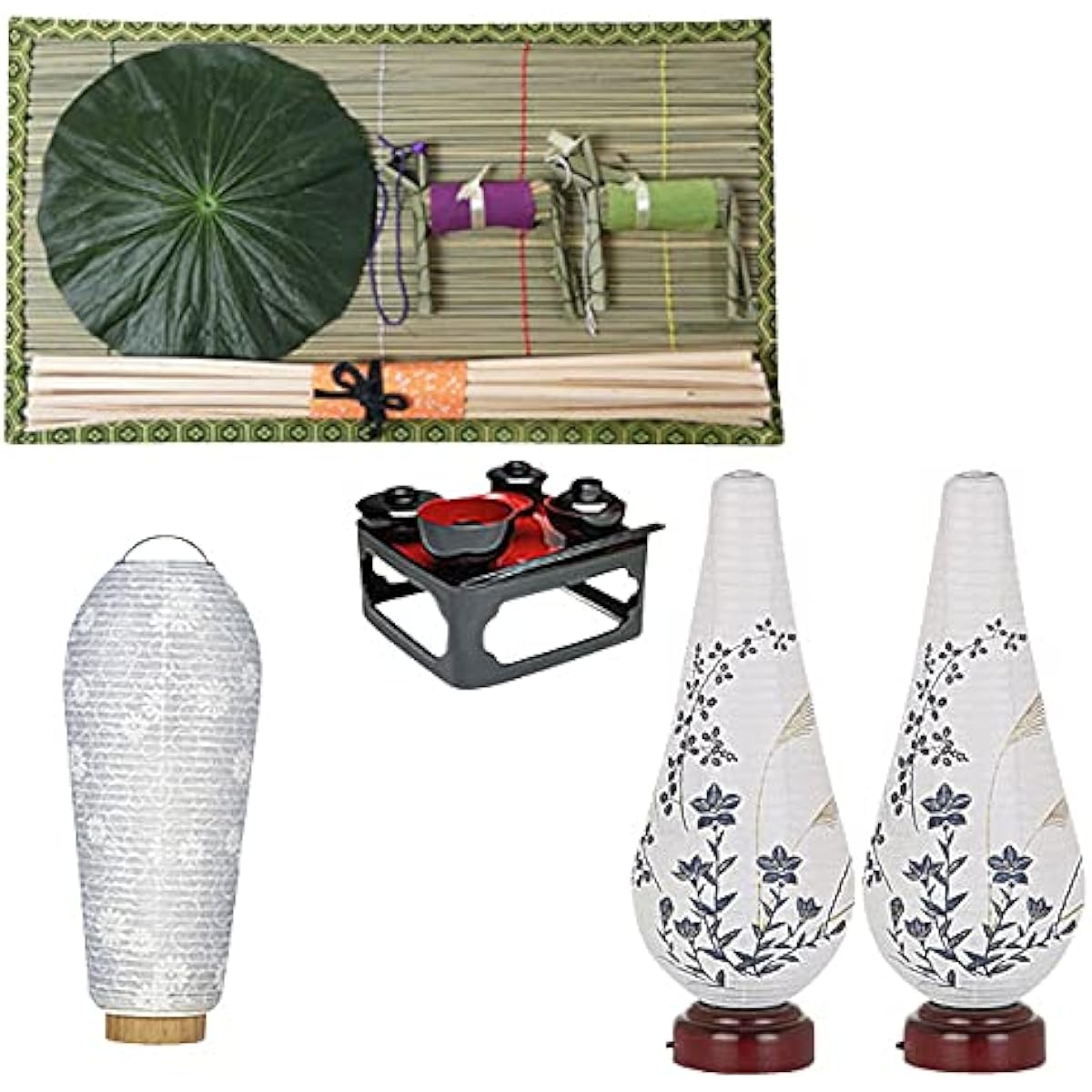 Kyoto Buddhist Altar Hayashi Bon Lantern Obon Supplies [Hatsubon Set/New Bon Set Yuka No. 3 (2 pieces) + Small Beads (White Crest) A Buddha Bowl Included LED Cordless] Set of things needed for the Hatsubon Set/New Bon Set [Kyoto] Buddhist altar Hayashi c