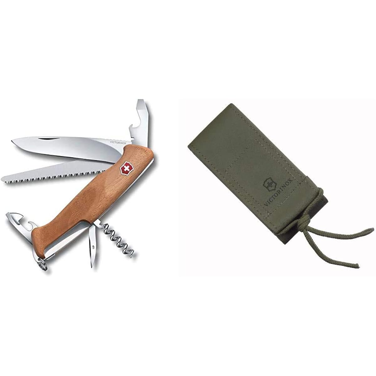 VICTORINOX Knife Ranger Wood 55 0.9561.63 [Domestic genuine product with warranty] & Military Knife Case 4.0822.4 [Domestic genuine product] [Set purchase]