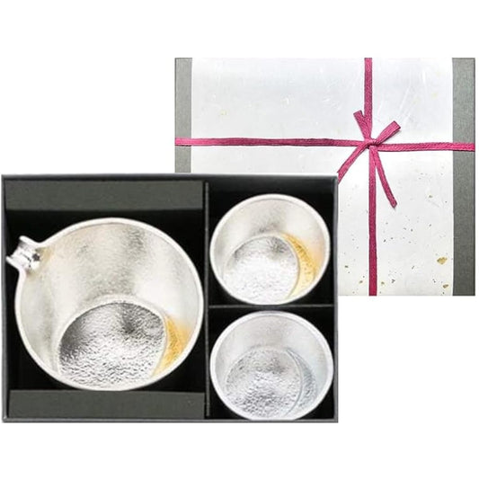 [Wrapping with Nousaku Japanese paper] Moon sake set Katakumi Moon gold leaf + Guinen Moon Tin / Gold leaf K Moon = gold and silver